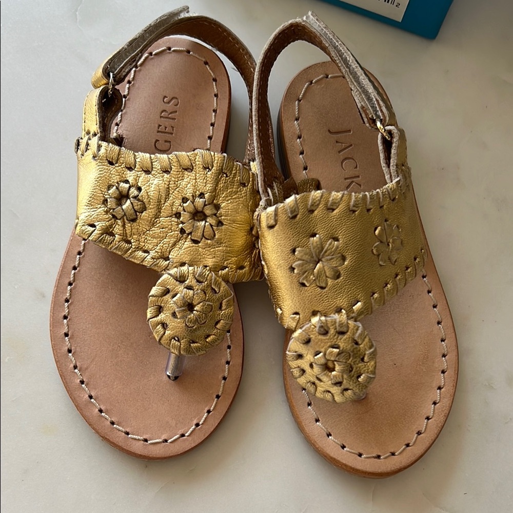 Jack Rogers Gold Sandals with Decorative Disc